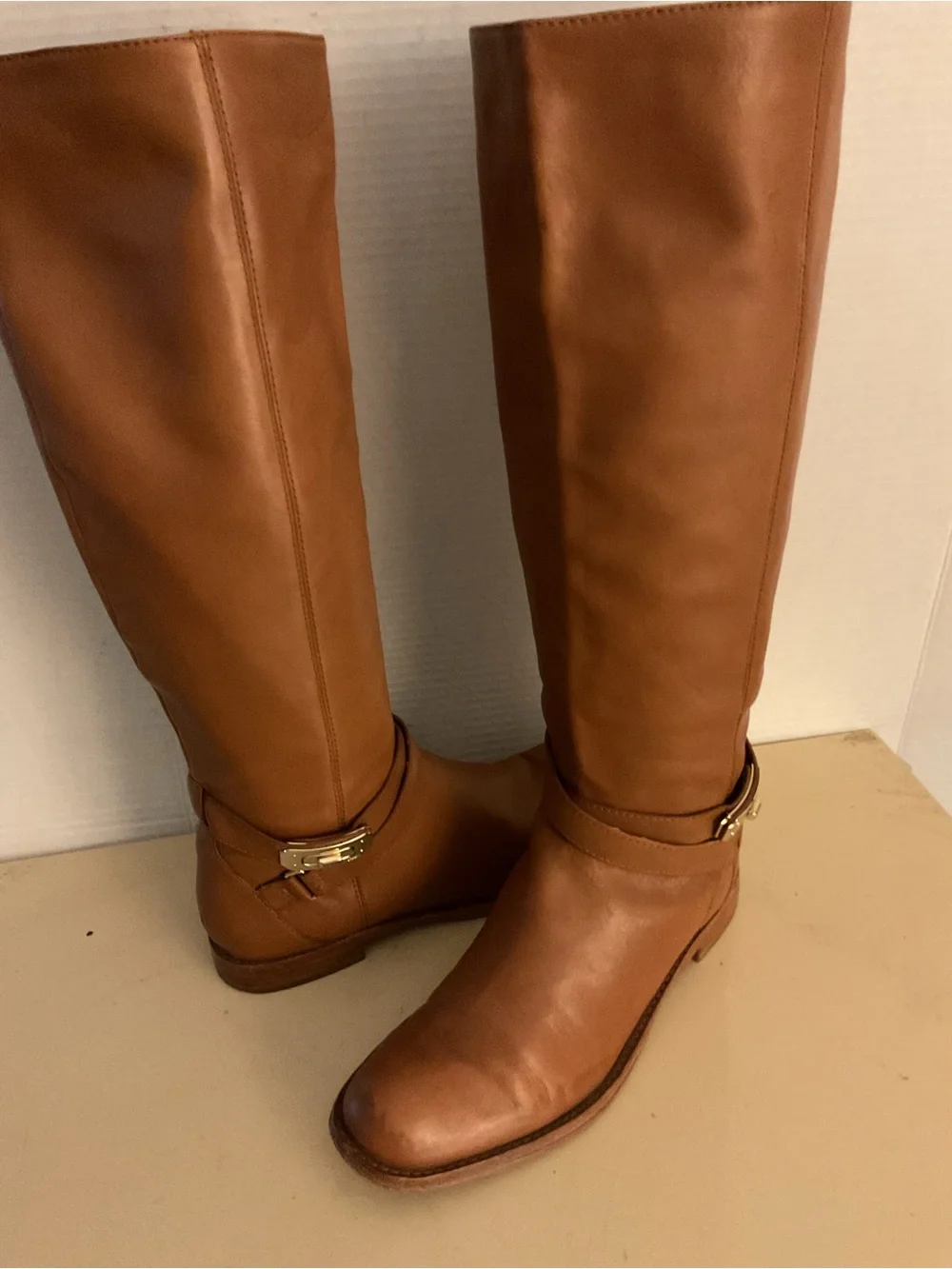 Coach women chestnut leather tall knee tall knee high riding boots US 8.5